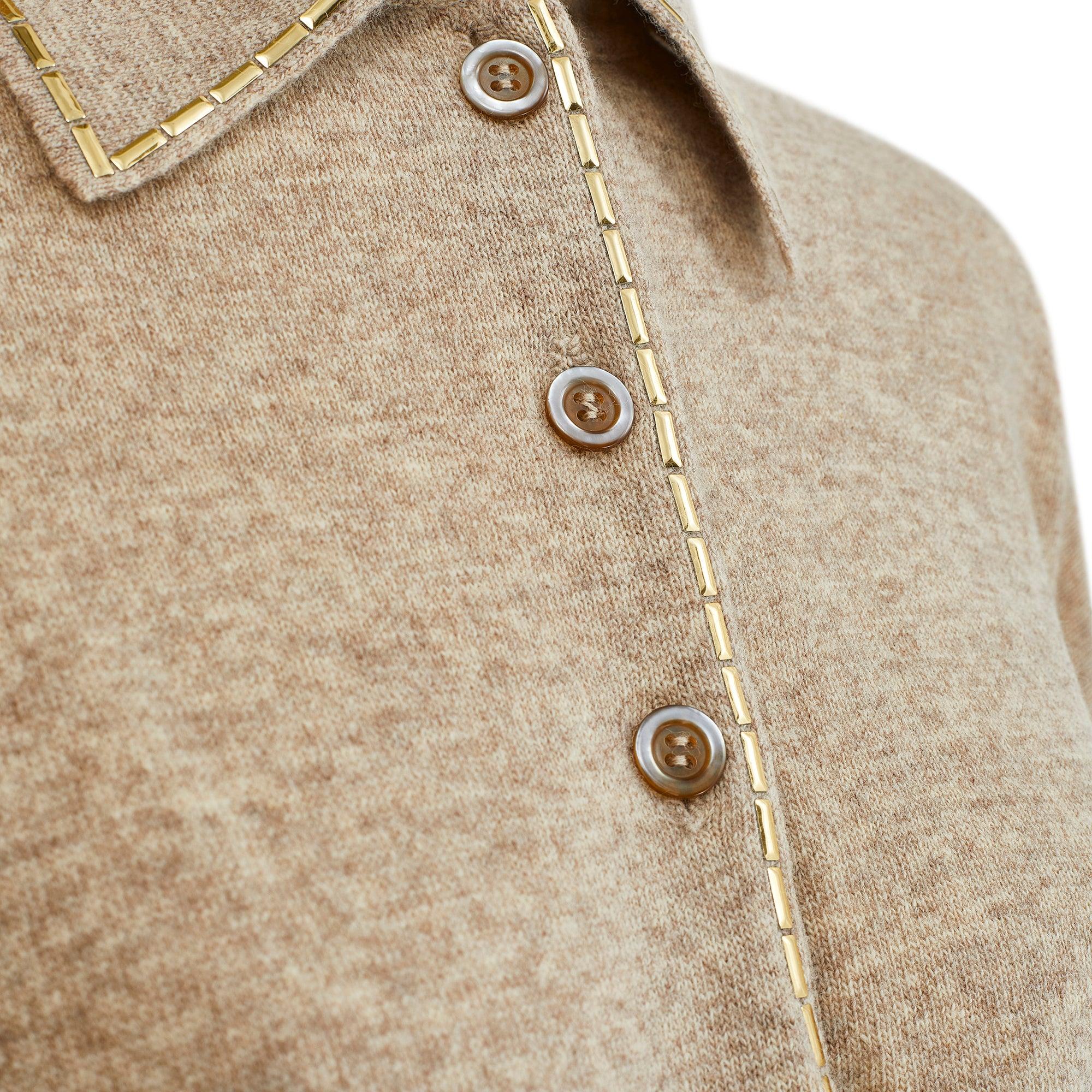Women's 1980s Angelo Tariazzi Oatmeal and Gold Embellished Jumper For Sale