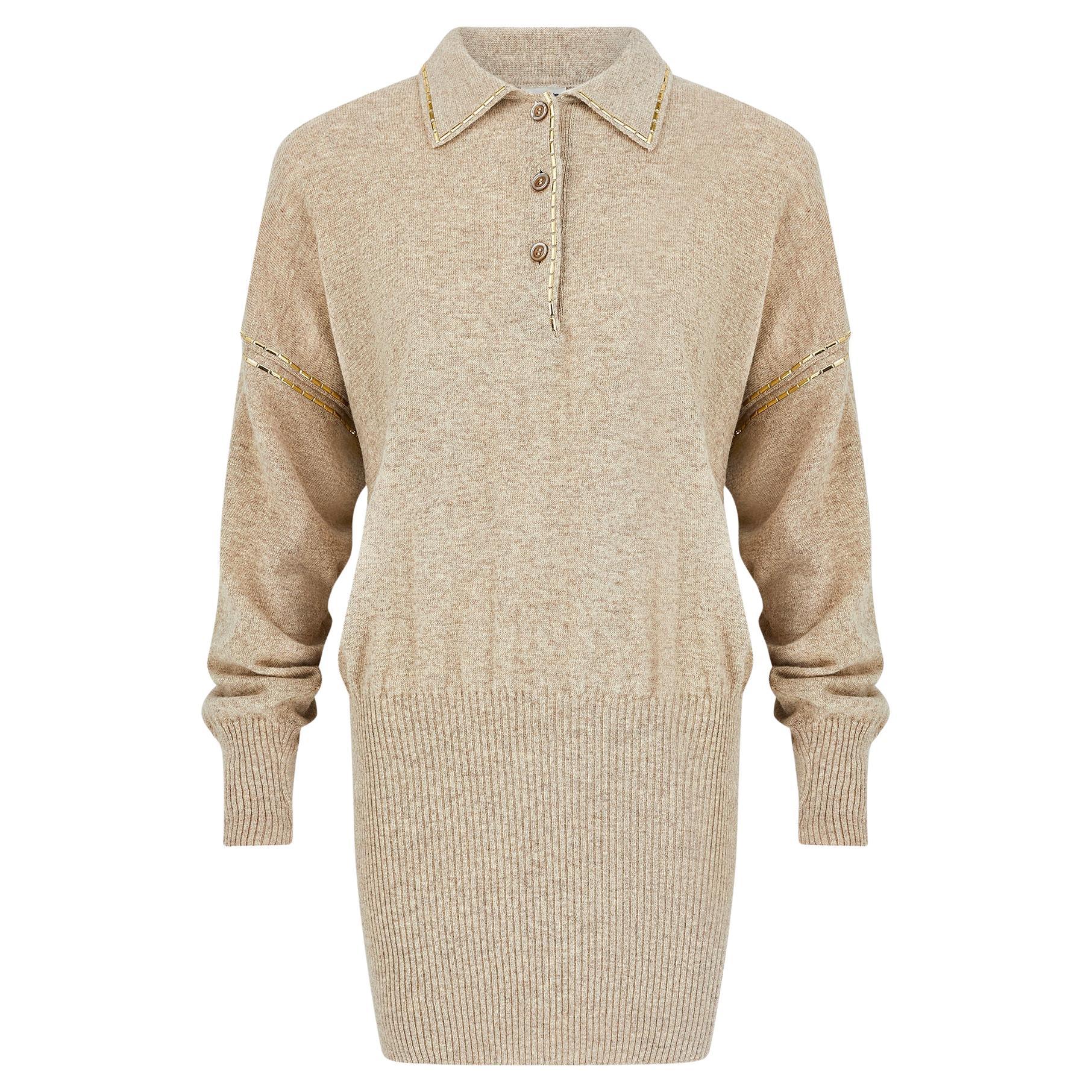 1980s Angelo Tariazzi Oatmeal and Gold Embellished Jumper For Sale