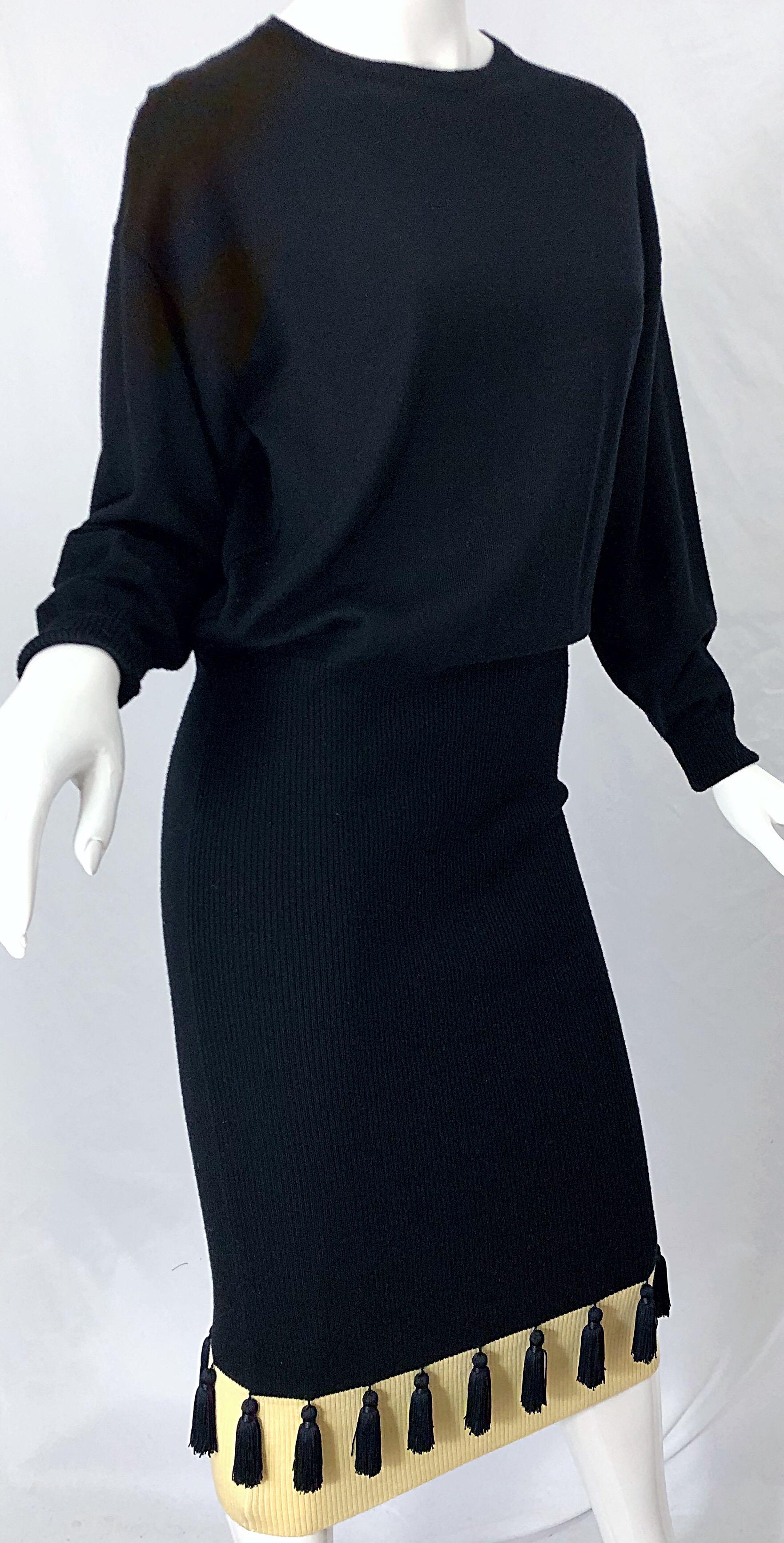 1980s Angelo Tarlazzi Black and Ivory Wool Dolman Sleeve 80s Sweater Dress For Sale 1