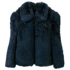 1980s A.N.G.E.L.O. Retro Cult Blue Lamb Fur Bomber Jacket