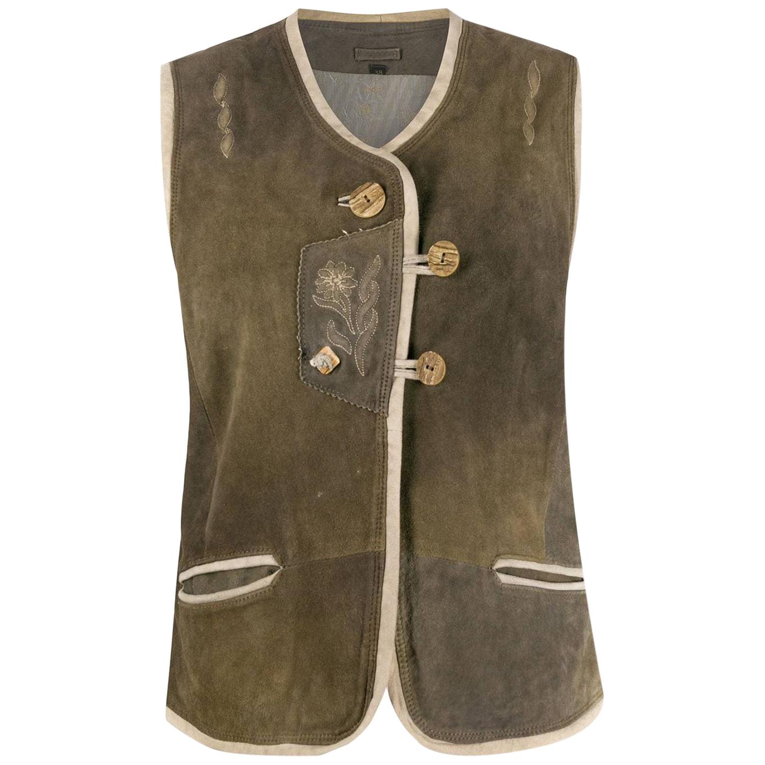 GIORGIO BRATO Size 4 Distressed Olive Green Leather Biker Jacket at ...