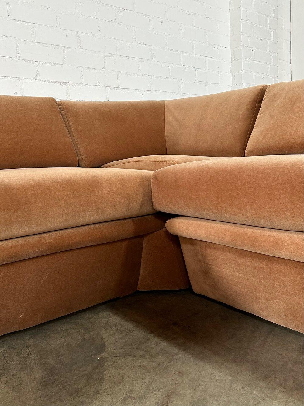 American 1980s Angular Sofa in Blush Velvet