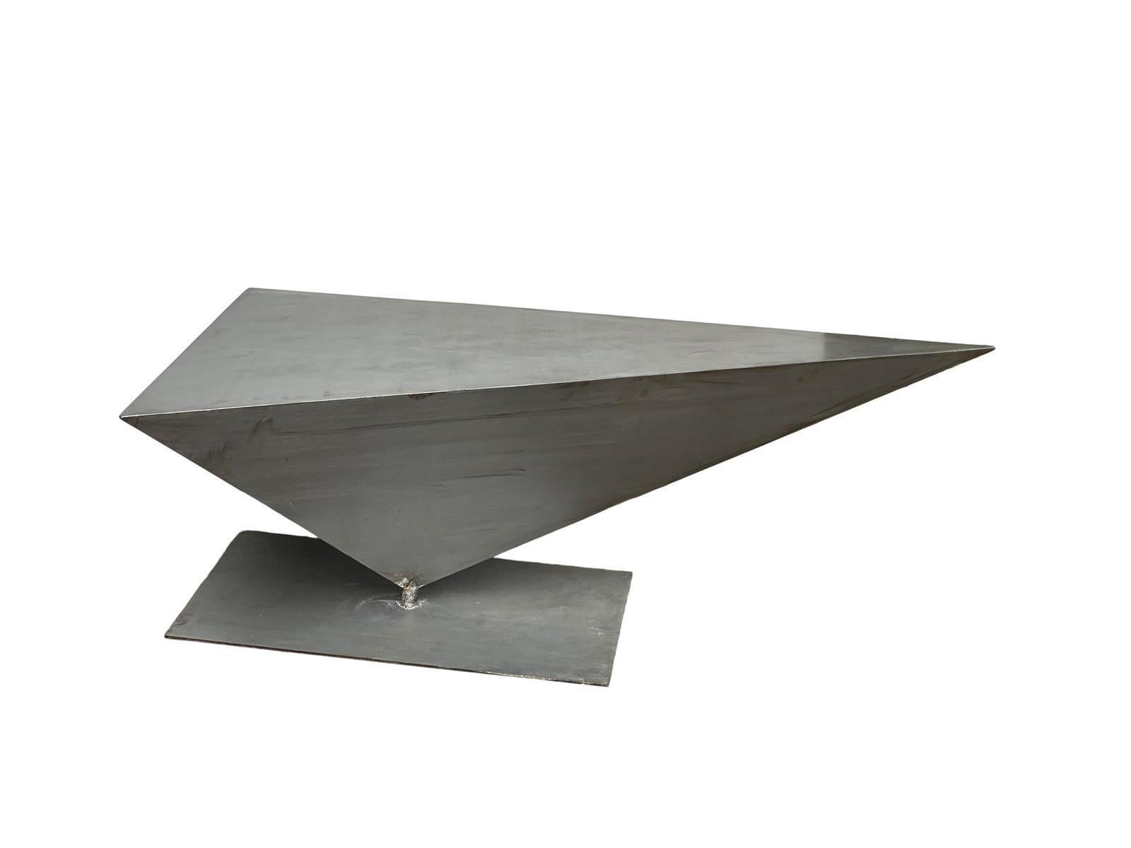 American 1980s Angular Steel Sculptured Coffee Table For Sale