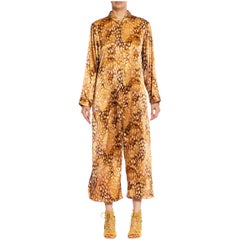 Vintage 1980S Animal Print Caramel Brown & Pink Polyester Satin Jumpsuit
