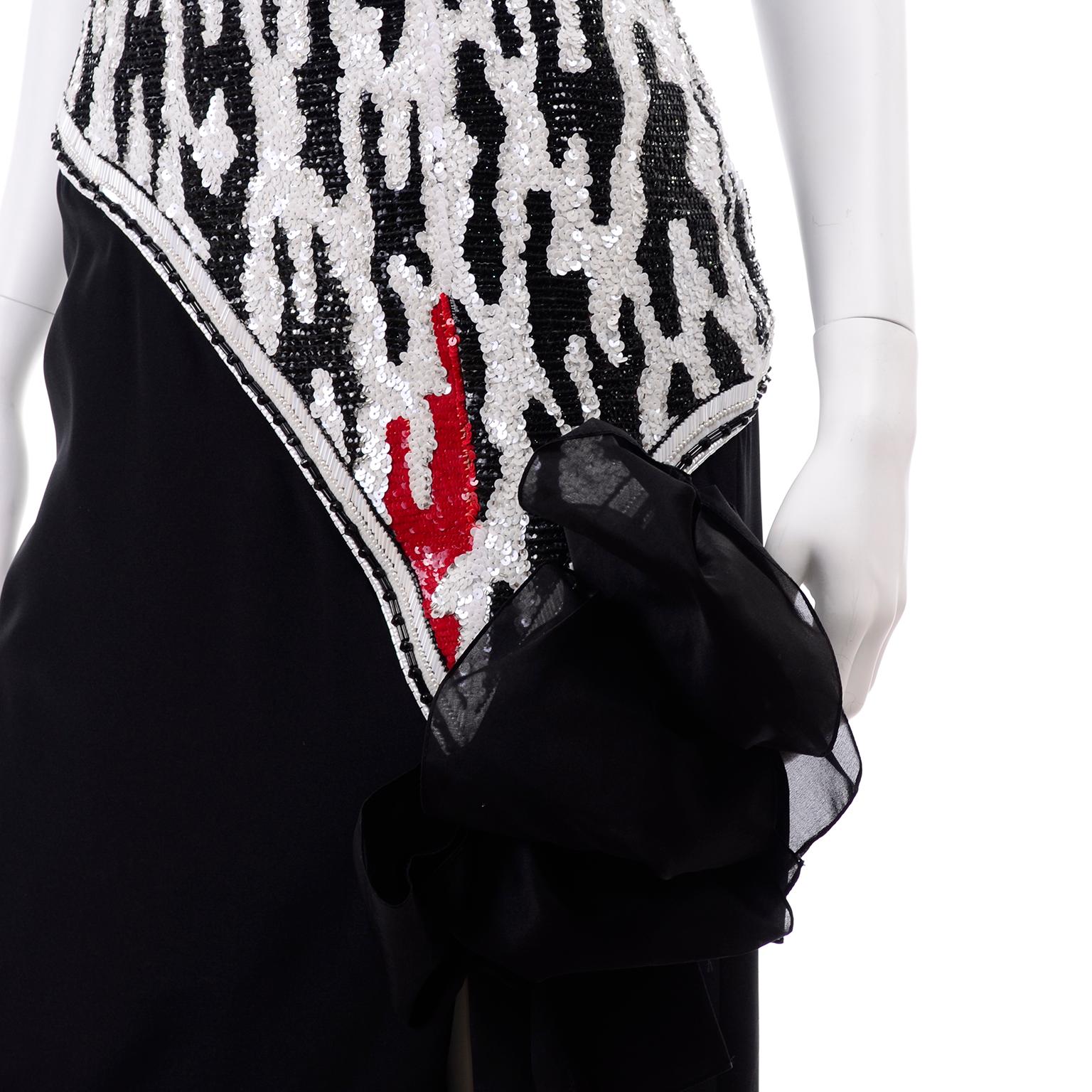 Ann Lawrence - Robe bustier perlée noire, rouge et blanche vintage avec sequins des années 1980 en vente 5