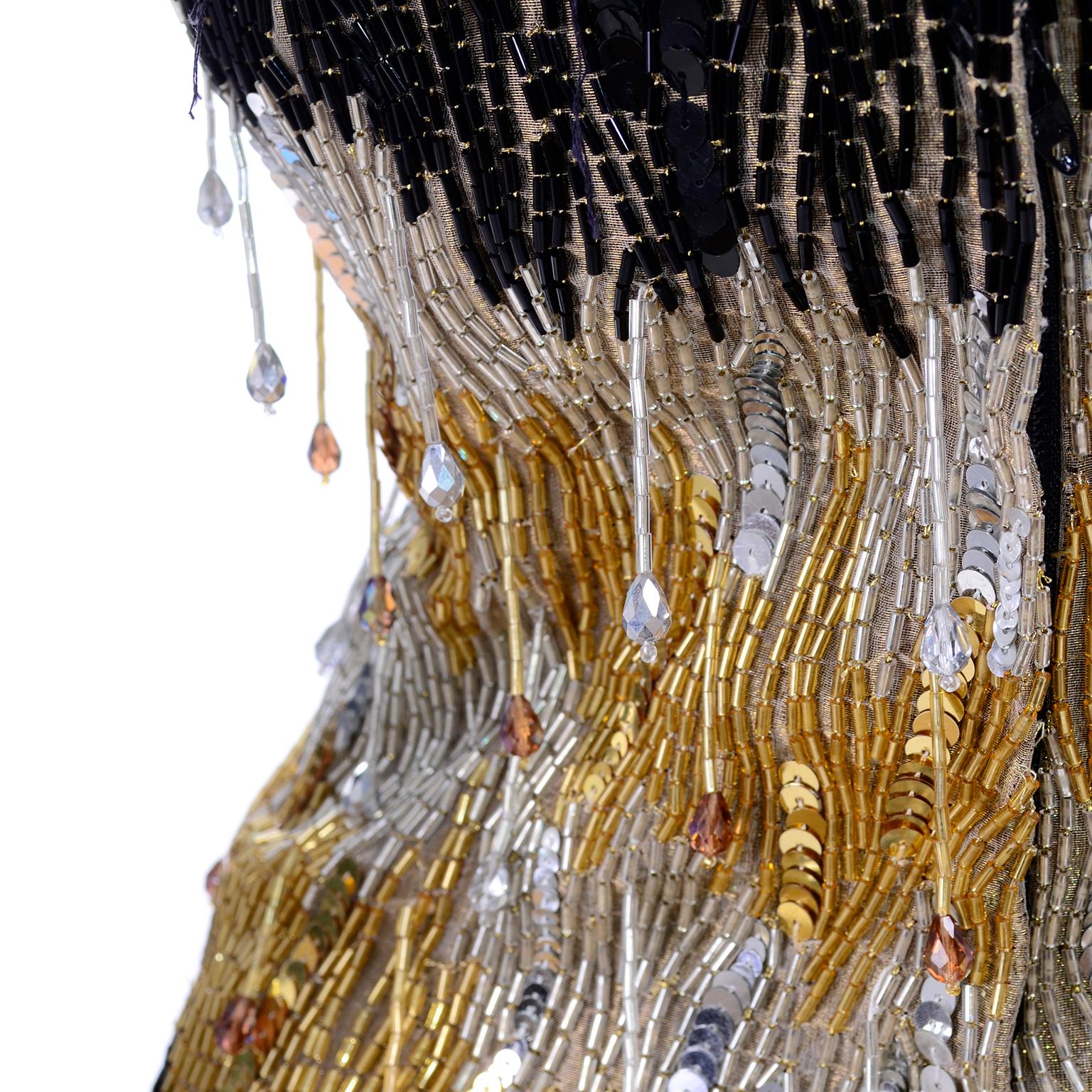1980s Ann Lawrence Vintage Gold & Black Evening Dress w Beads Sequins & Crystals For Sale 5