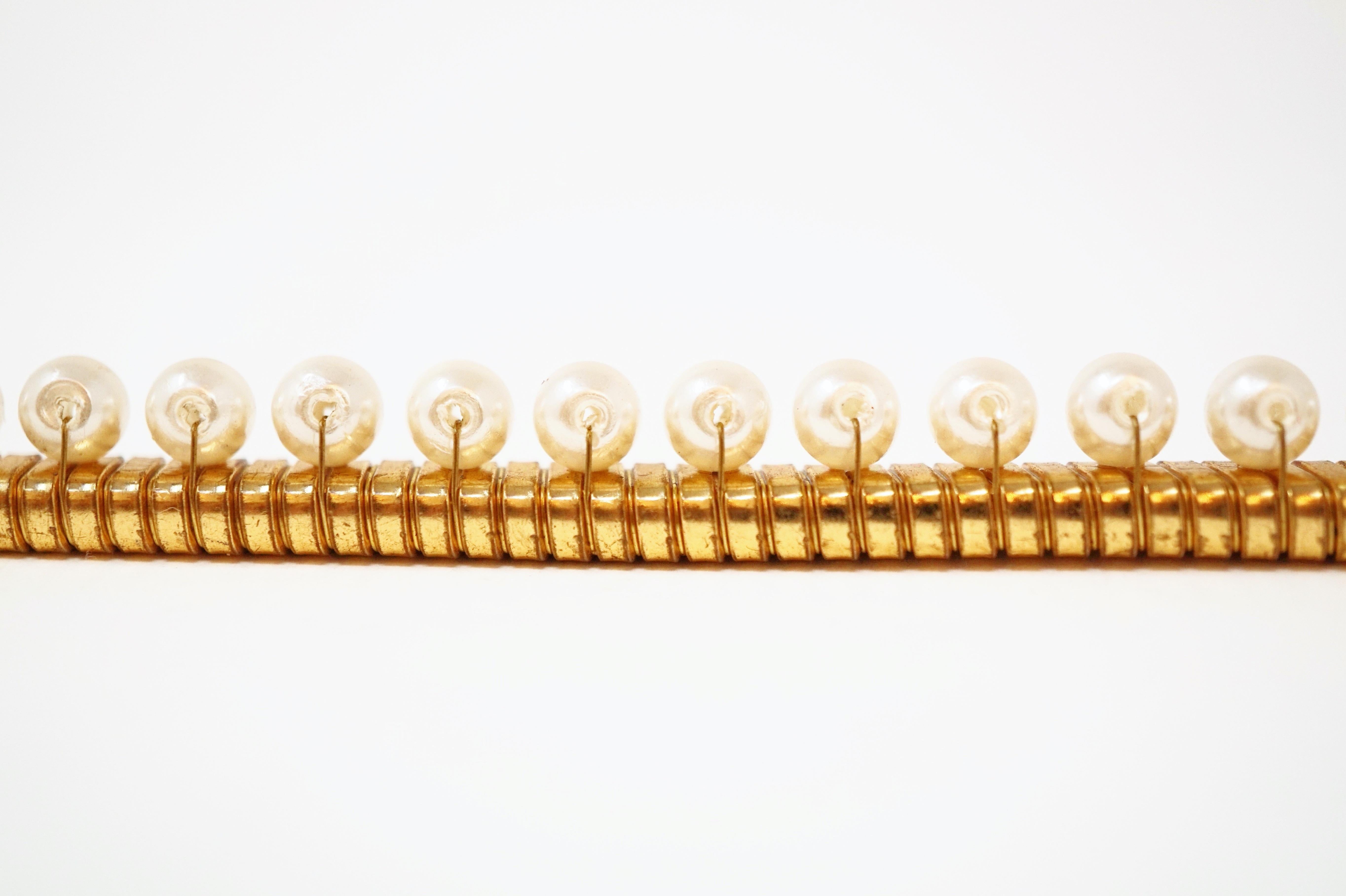 1980s Anne Klein For Accessocraft Lion Head Stretch Belt with Pearls, Signed 9