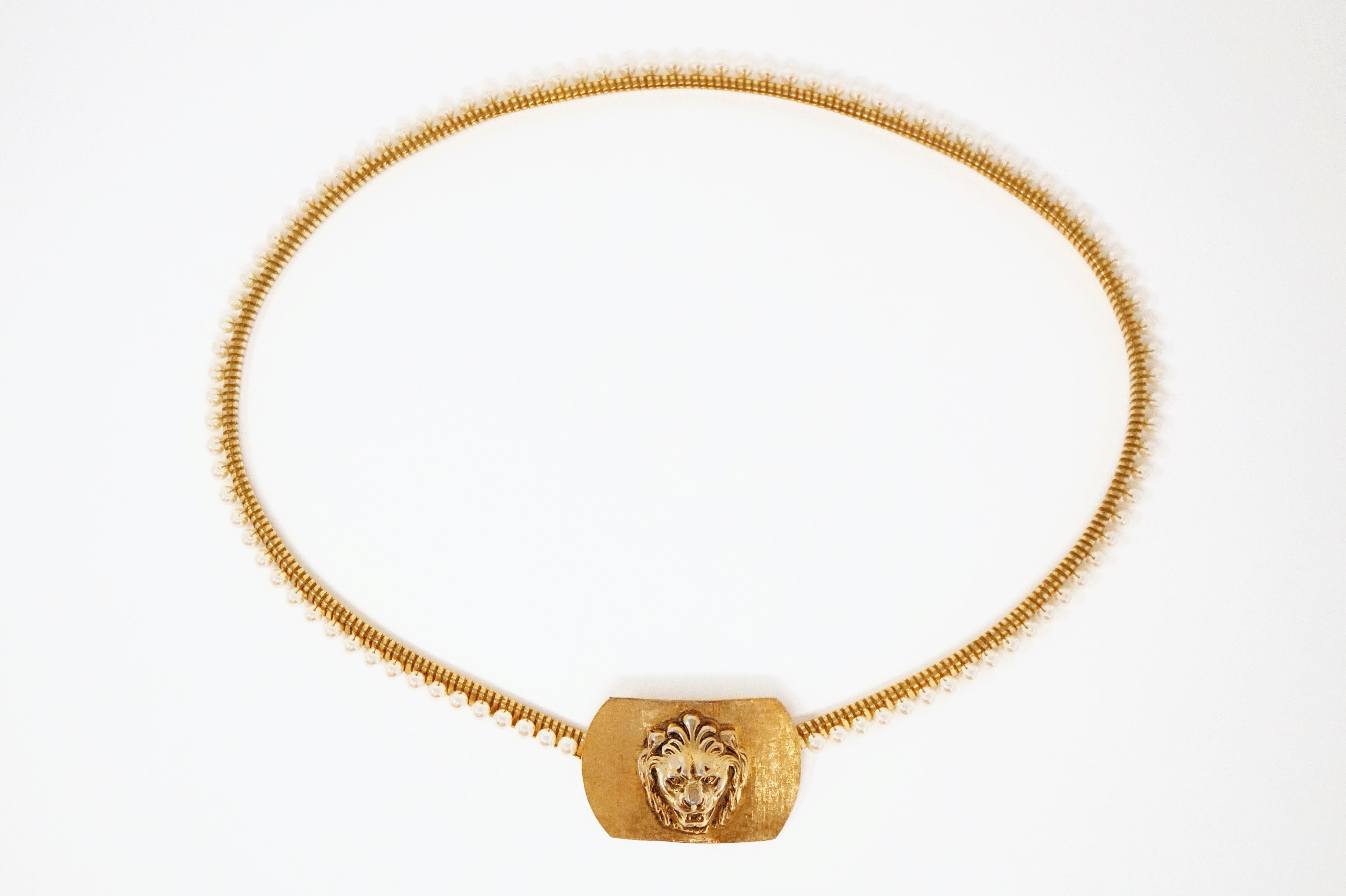 1980er Anne Klein für Accessocraft Löwenkopf- Stretch-Gürtel mit Perlen, signiert 12