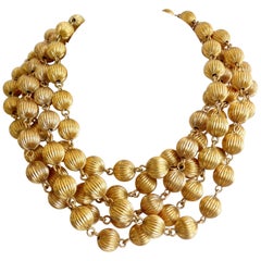 Retro 1980s Anne Klein Gold Beaded Multi-Strand Necklace 