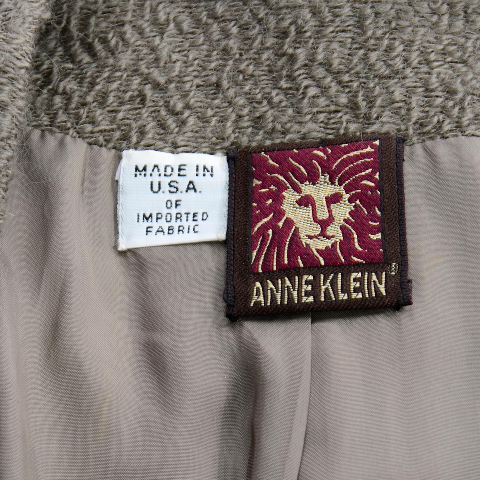 1988 Anne Klein Vintage Grey Taupe Wool Boucle Blazer Jacket Louis Dell'olio  1