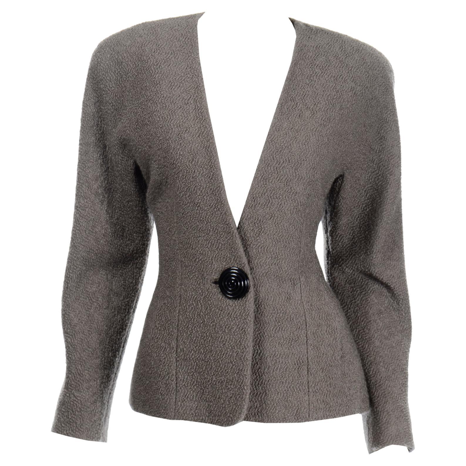 1988 Anne Klein Vintage Grey Taupe Wool Boucle Blazer Jacket Louis Dell'olio 