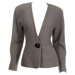 1980s Anne Klein Vintage Grey Taupe Wool Boucle Blazer Jacket W Large Button