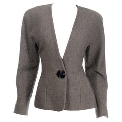 1988 Anne Klein Vintage Grau Taupe Wolle Boucle Blazer Jacke Louis Dell'olio