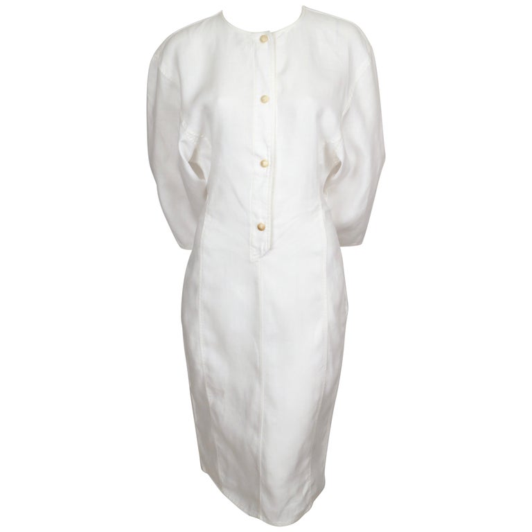 1980's Anne Marie Beretta White Linen Dress