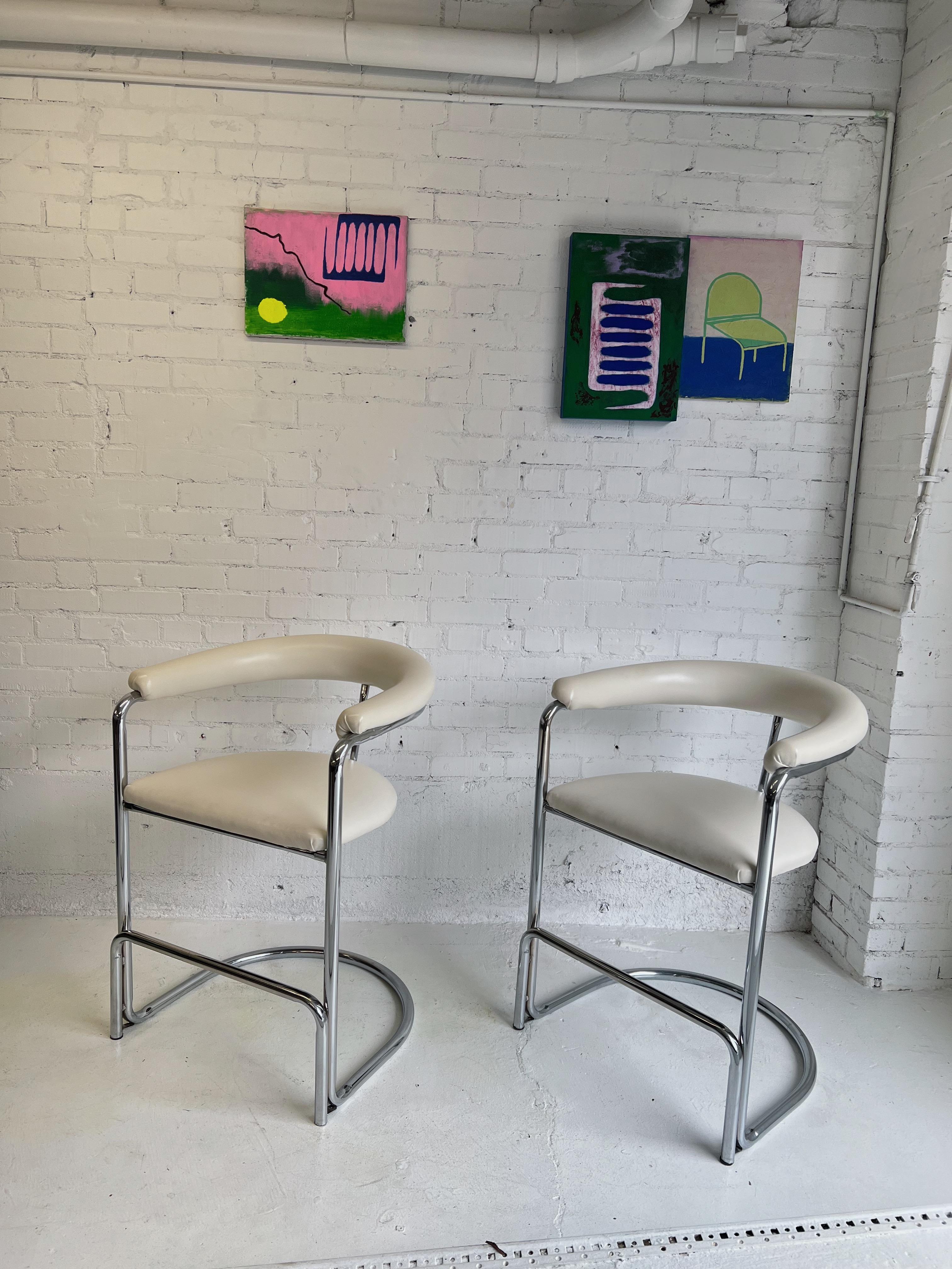 1980's Anton Lorenz Cantilever Chrome Barstools In Good Condition For Sale In Glendale, AZ