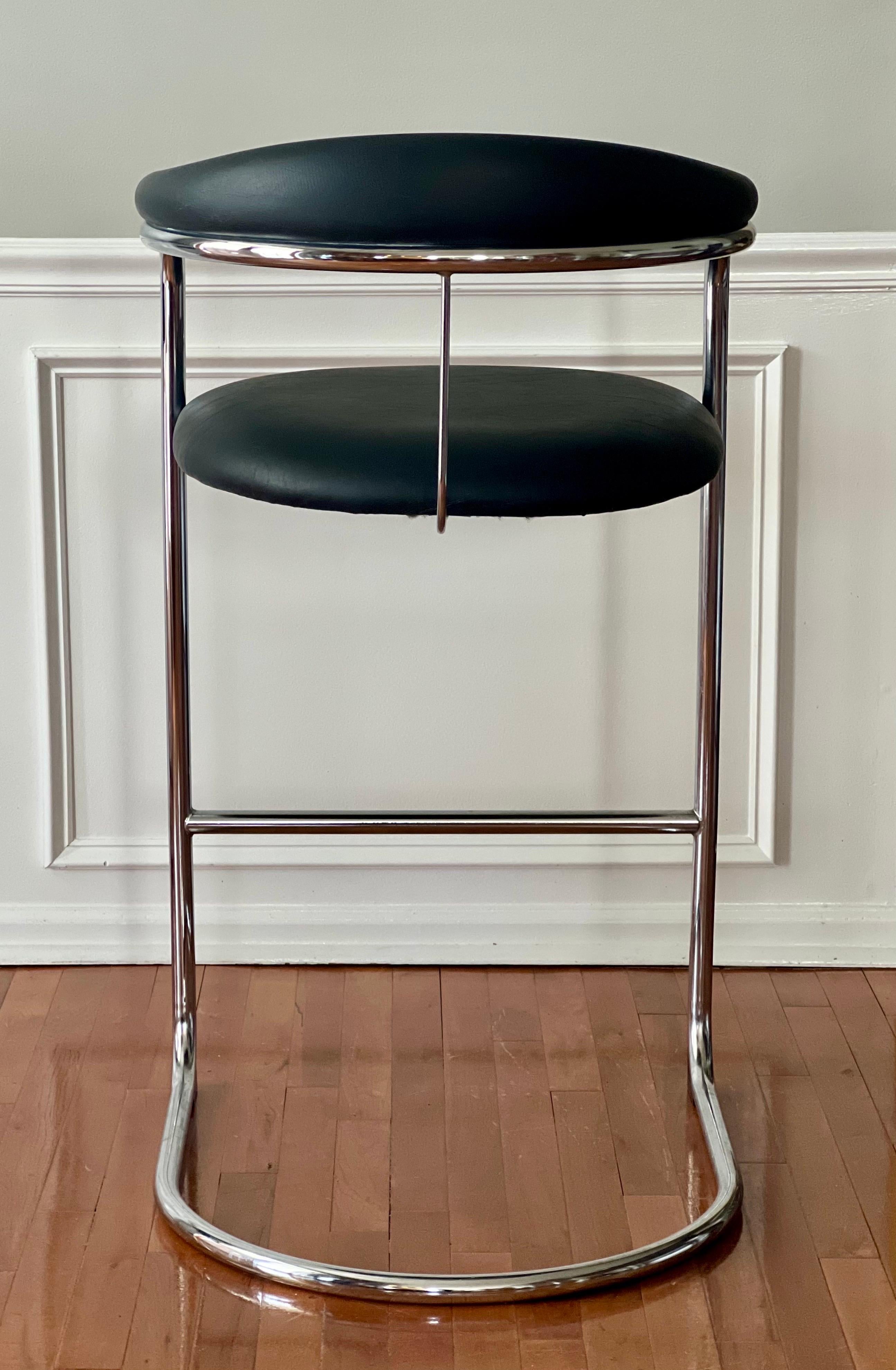 1980s Anton Lorenz for Thonet Black and Chrome Cantilever Bar Stools, Set of 3 5