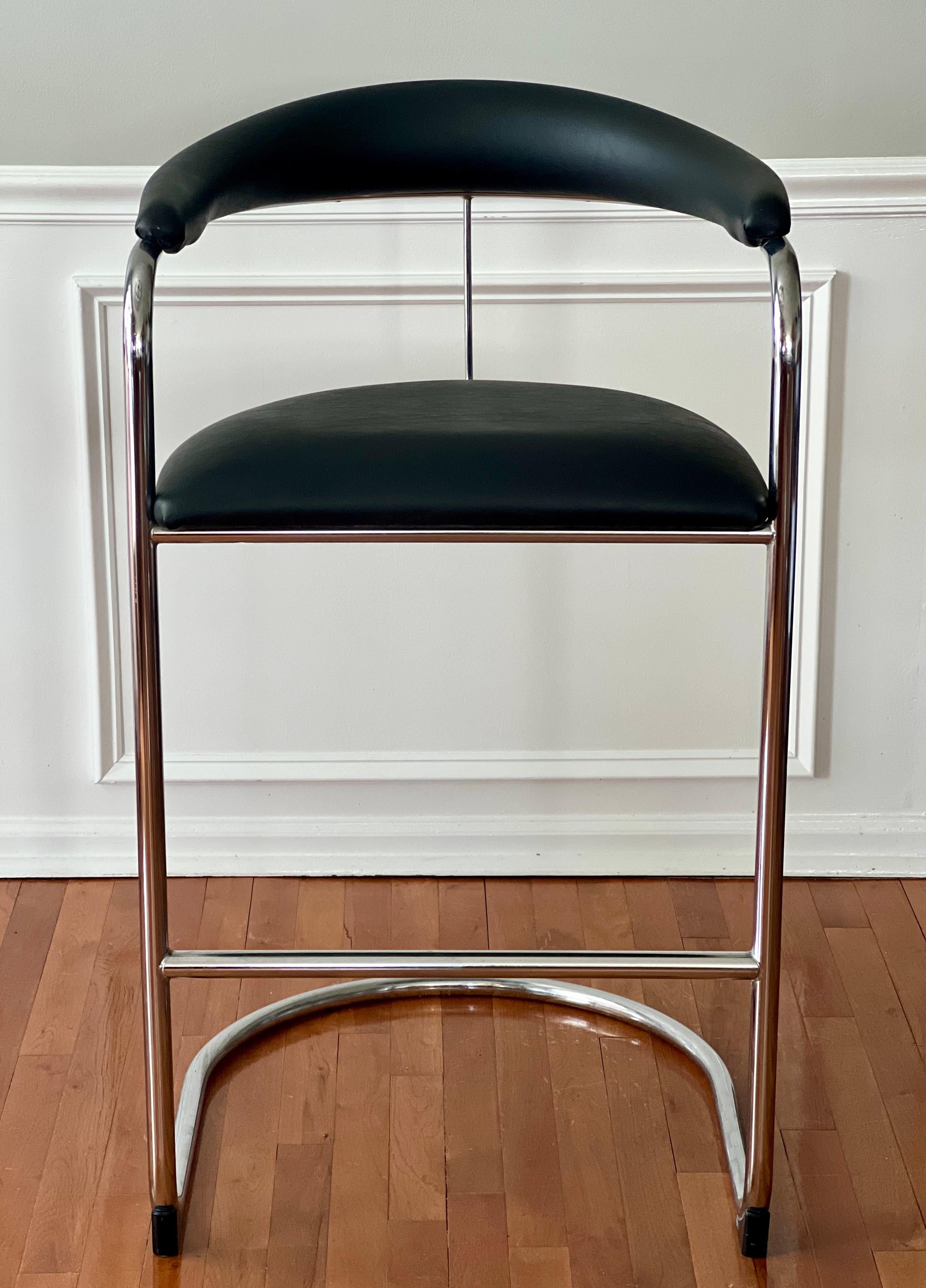 1980's Anton Lorenz for Thonet Black and Chrome Cantilever Bar Stools, Set of 3 For Sale 3