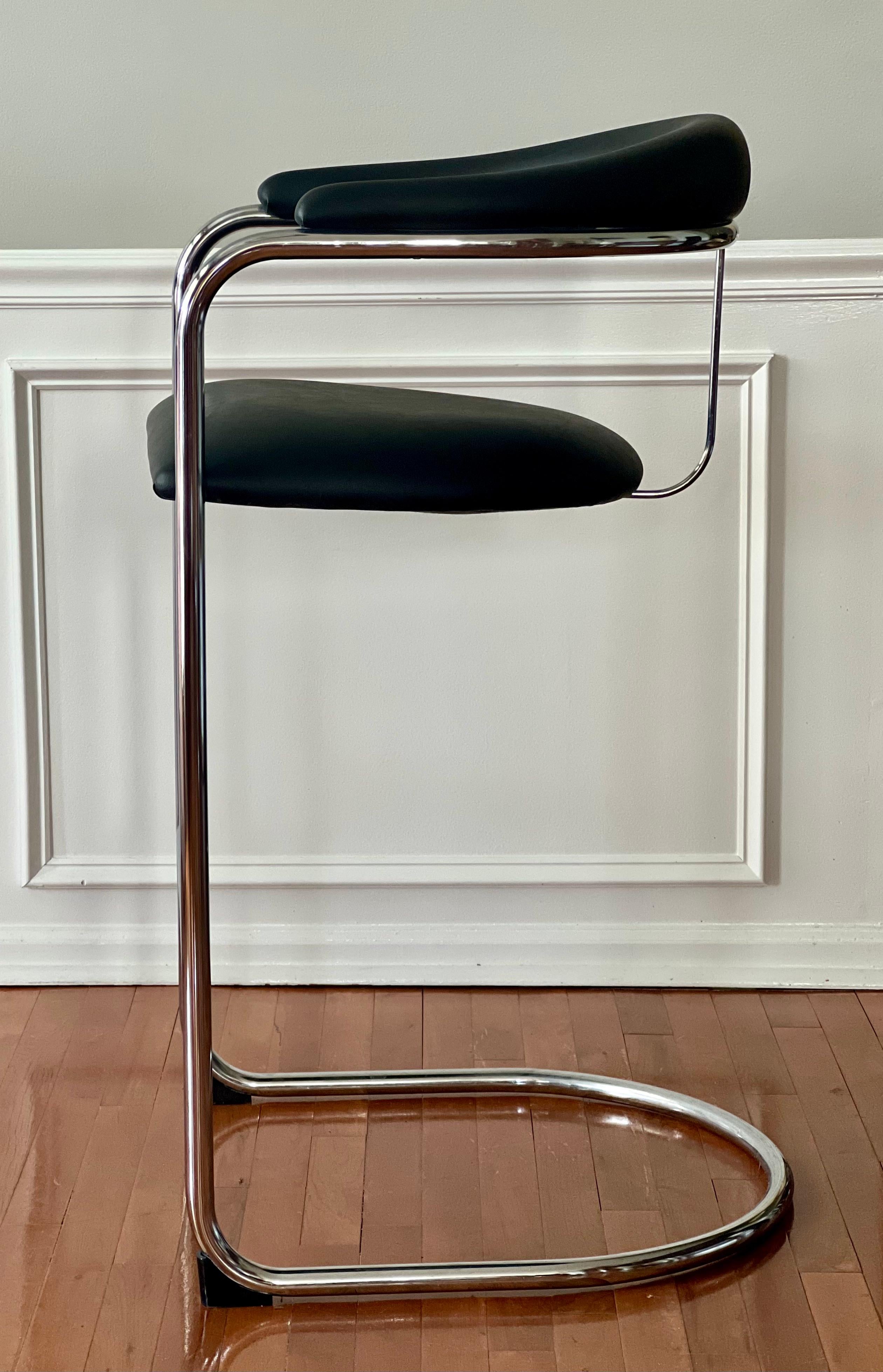1980's Anton Lorenz for Thonet Black and Chrome Cantilever Bar Stools, Set of 3 4