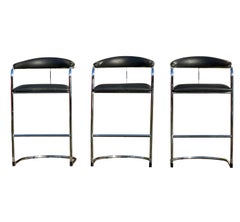 1980's Anton Lorenz for Thonet Black and Chrome Cantilever Bar Stools, Set of 3