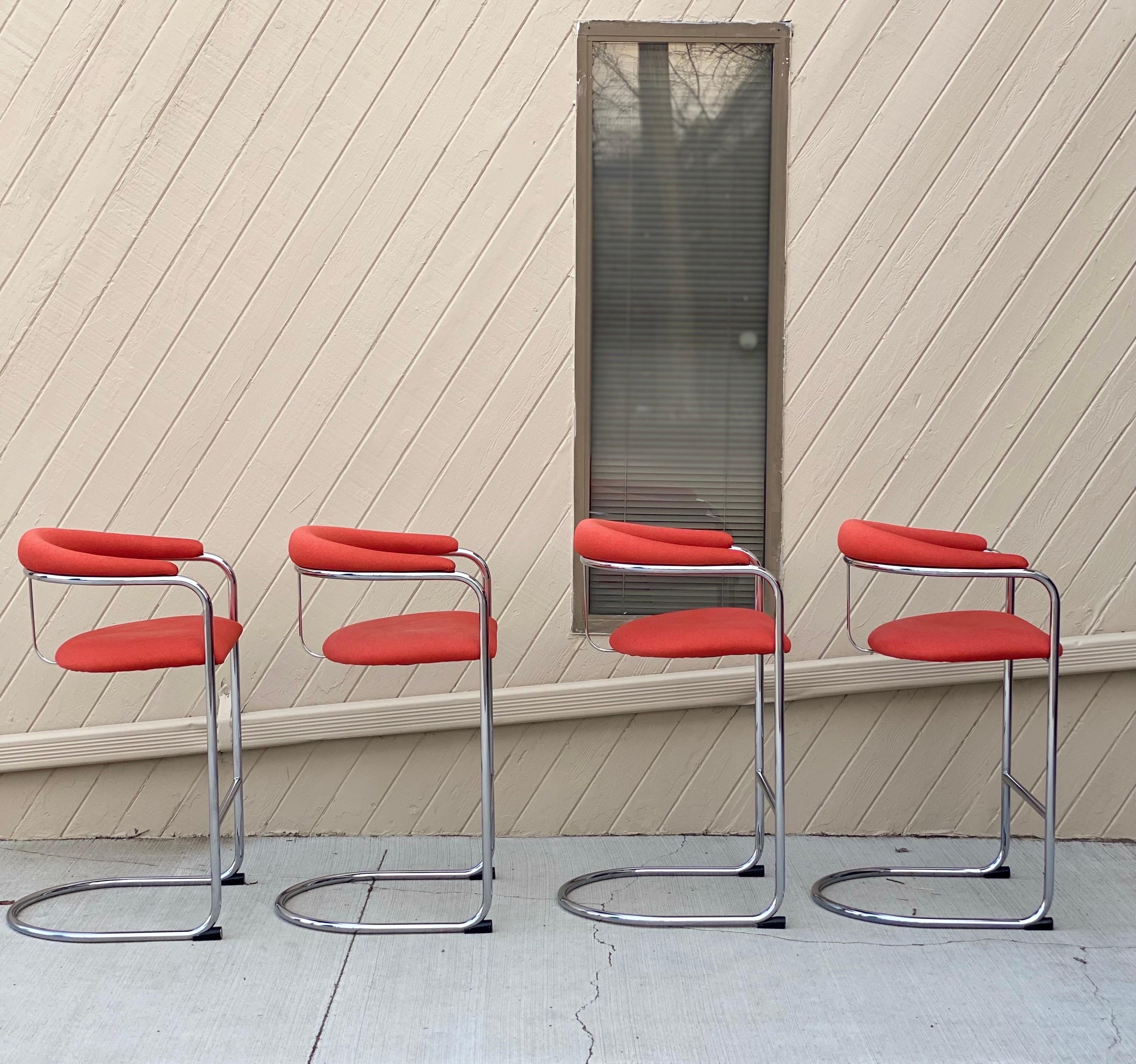 Late 20th Century 1980s Anton Lorenz for Thonet Tubular Cantilever Bar Counter Stools, Set 4