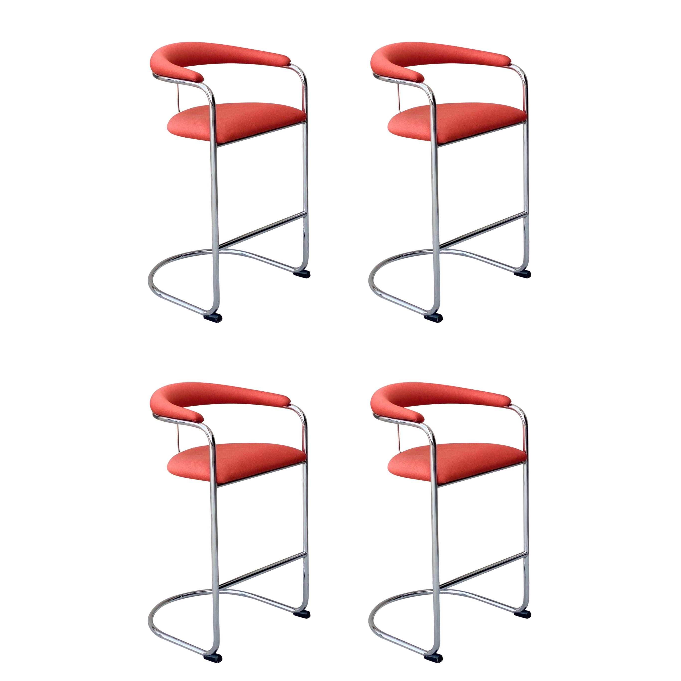 1980s Anton Lorenz for Thonet Tubular Cantilever Bar Counter Stools, Set 4