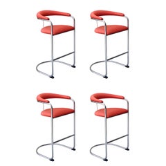 1980s Anton Lorenz for Thonet Tubular Cantilever Bar Counter Stools, Set 4