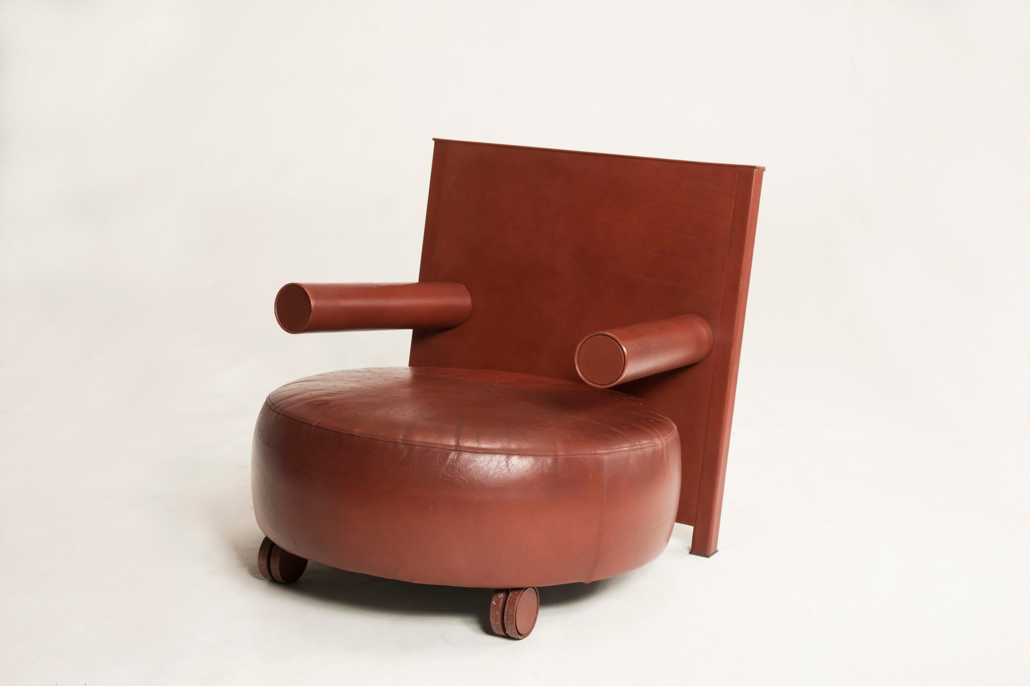 1980s Antonio Citterio for B&B Italia Brown Leather Rounded Armchair 5