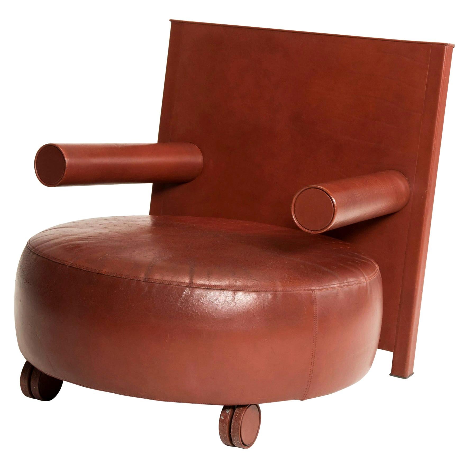 1980s Antonio Citterio for B&B Italia Brown Leather Rounded Armchair