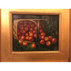 1980s Apple Framed and Signed Oil on Canvas Painting