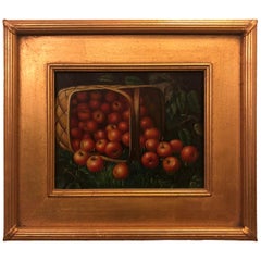 Vintage 1980s Apple Framed and Signed Oil on Canvas Painting