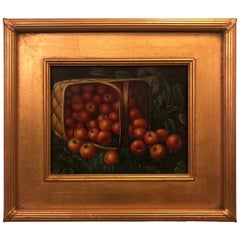 Vintage 1980s Apple Framed and Signed Oil on Canvas Painting