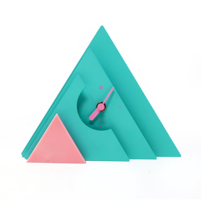 1980s Aqua Blue and Pink Stacked Triangle Desk or Mantel Clock For Sale ...
