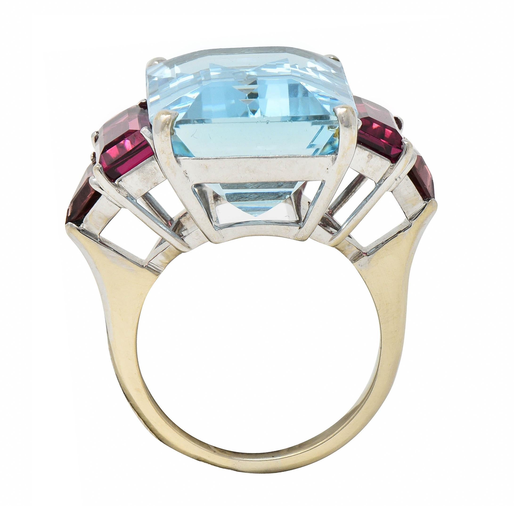 1980's Aquamarine Tourmaline 18 Karat White Gold Vintage Cocktail Ring For Sale 1