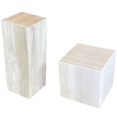 1980s Architectural Travertine Stone Pedestal Tables