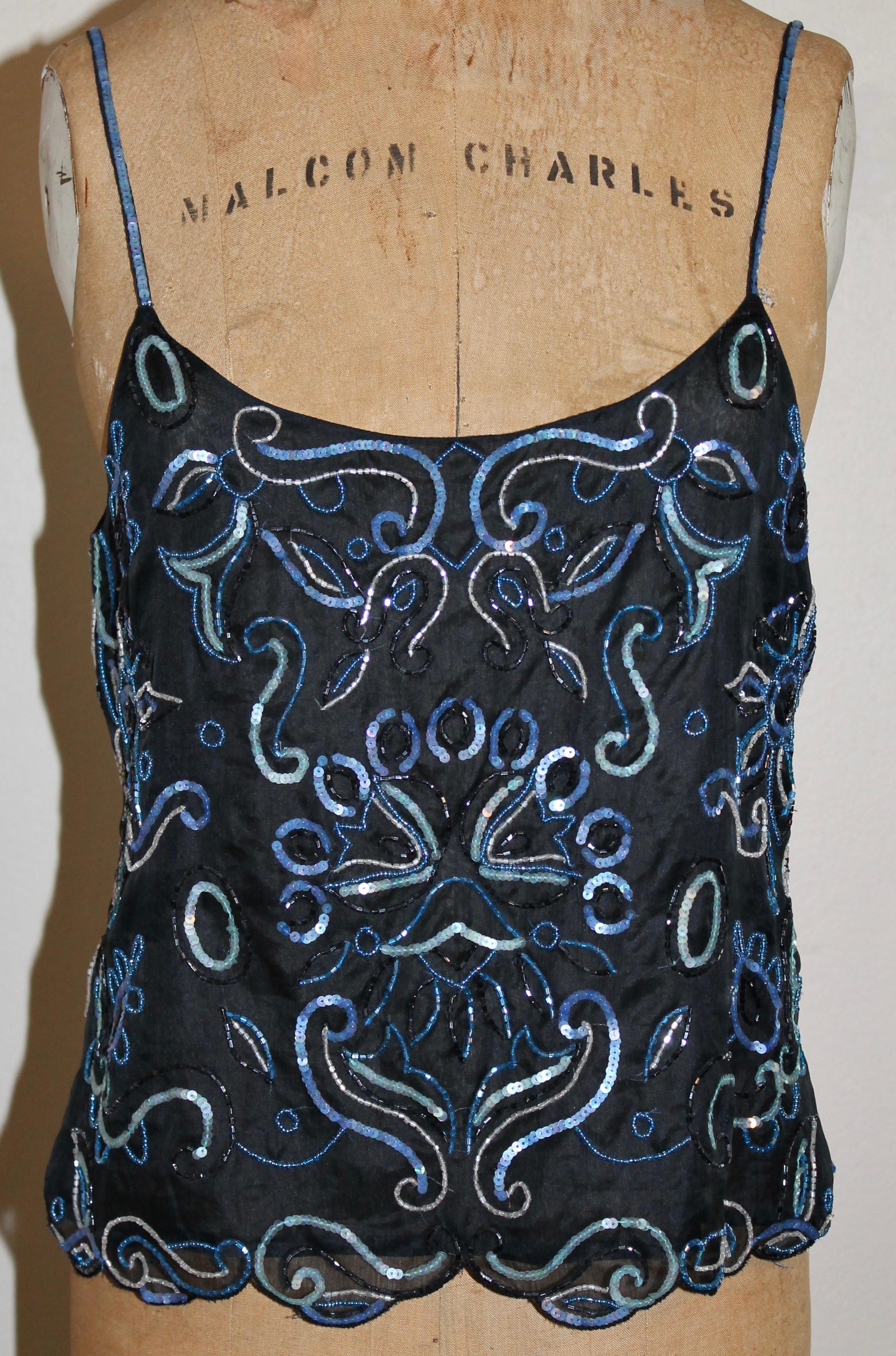Camisola de seda con cuentas Armani de los años 80 Negro en venta