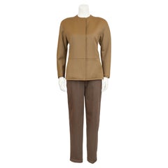 1980s Armani Brown Collarless Jacket and Chevron Wool Pants Set