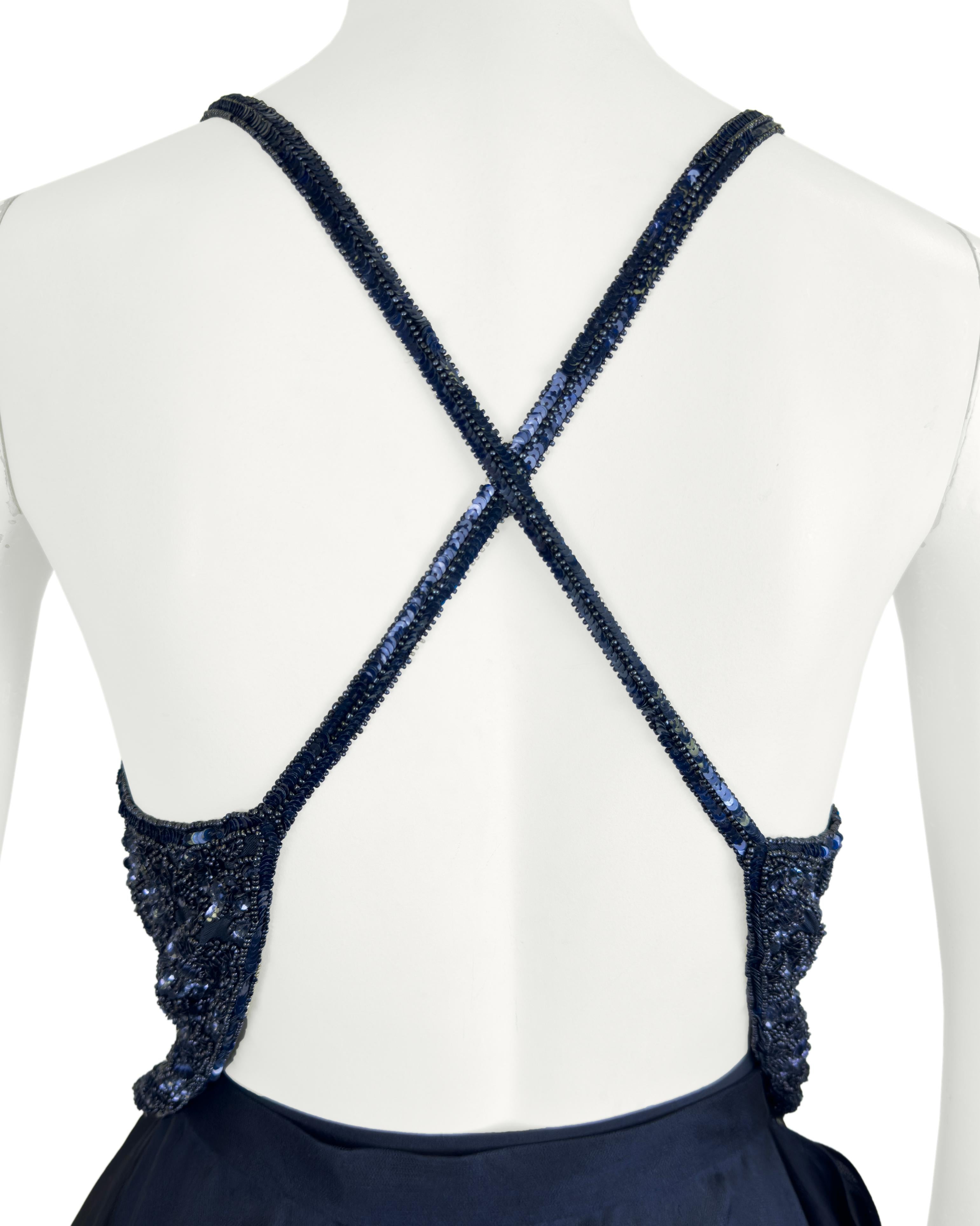1980s Armani Midnight Blue Evening Ensemble with Sequin Top, Pants and Skirt For Sale 1