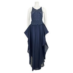 1980s Armani Midnight Blue Evening Ensemble with Sequin Top, Pants and Skirt