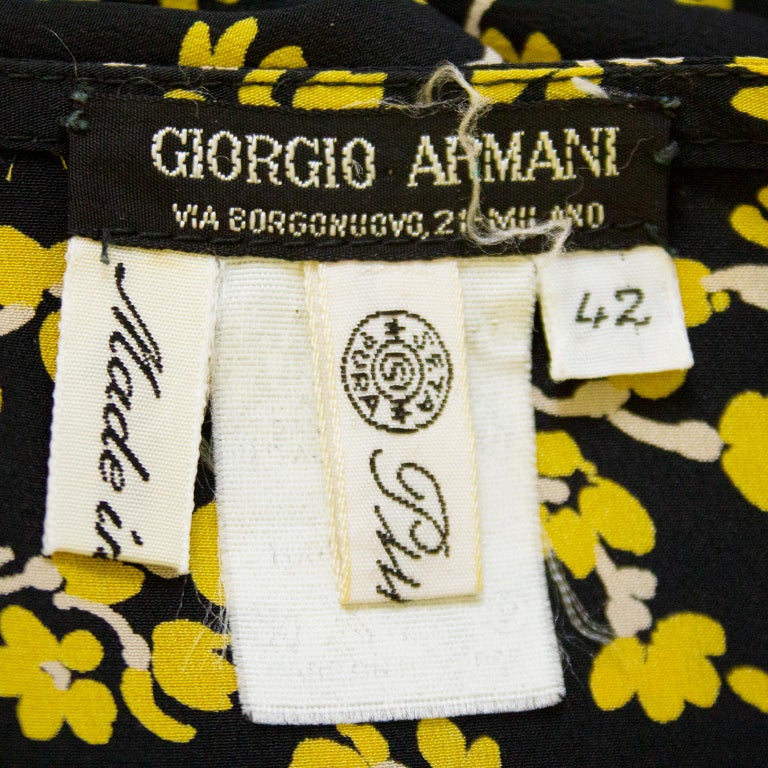 1980s Armani Navy and Yellow Floral Chintz Dress at 1stDibs