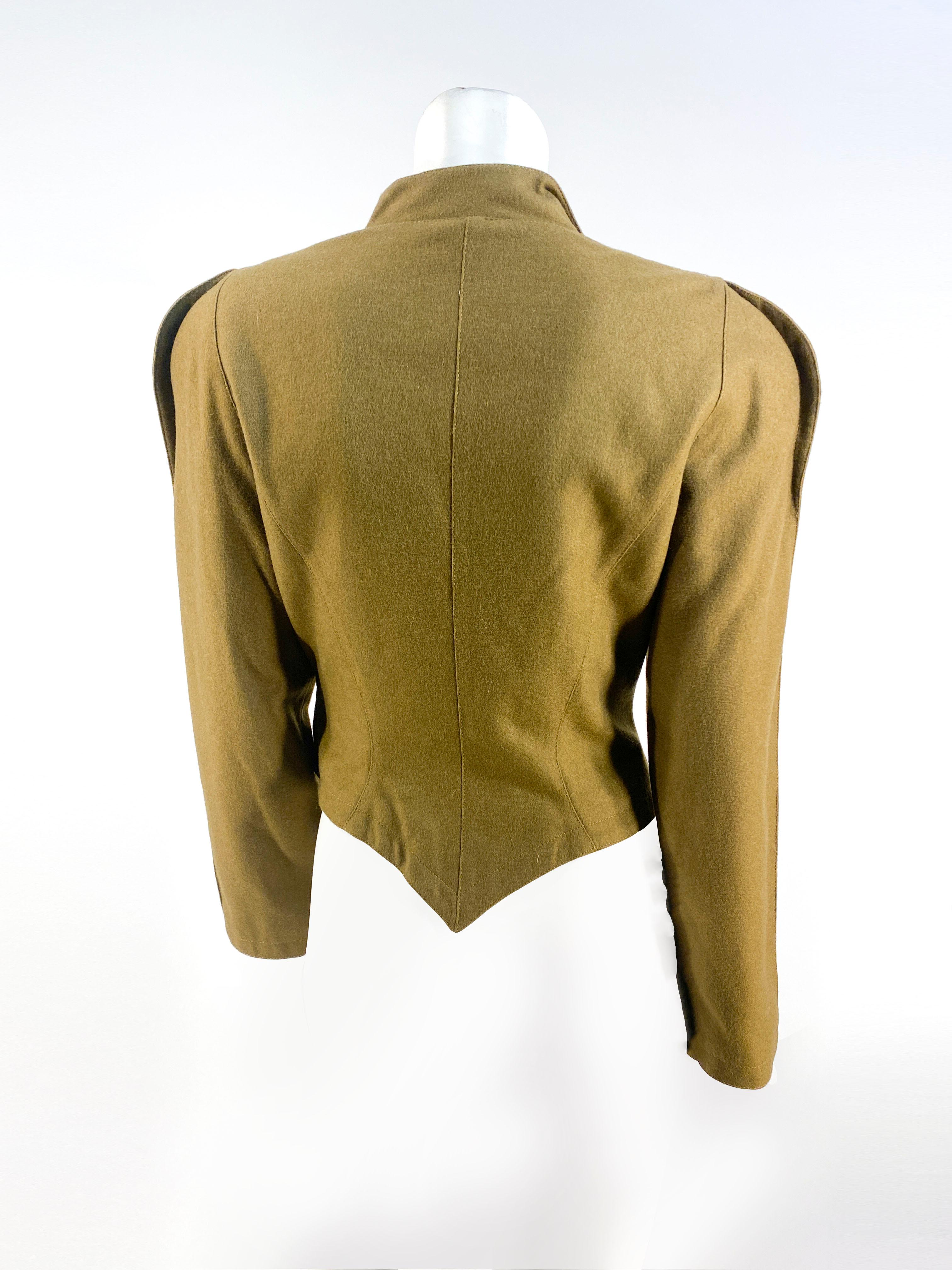 Brown 1980s Army Green Asymmetrical Wool Jacket For Sale