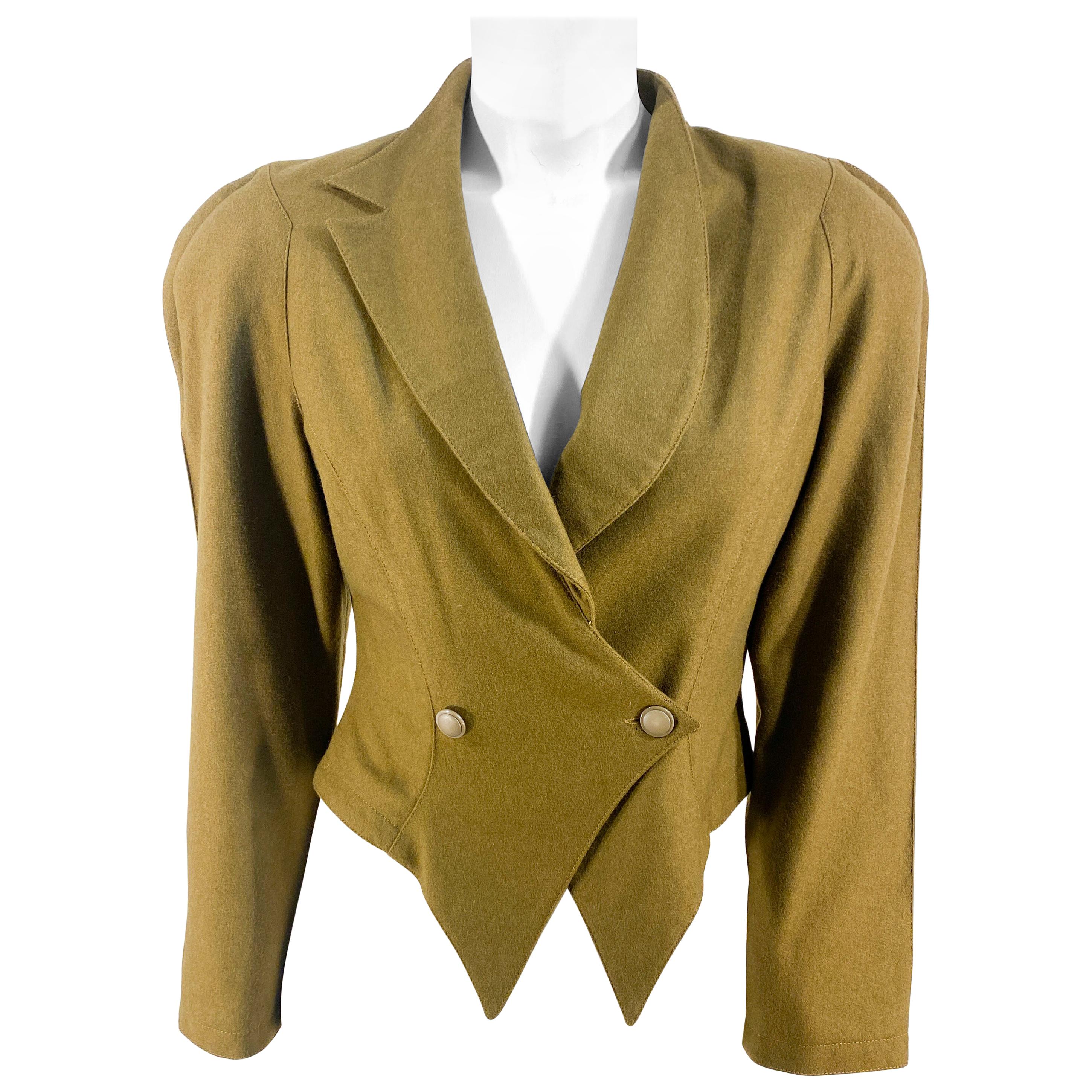 1980s Army Green Asymmetrical Wool Jacket For Sale