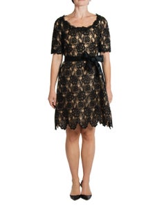 1980S Arnold Scaasi Black Rayon & Silk Cut-Out Lace Cocktail Dress