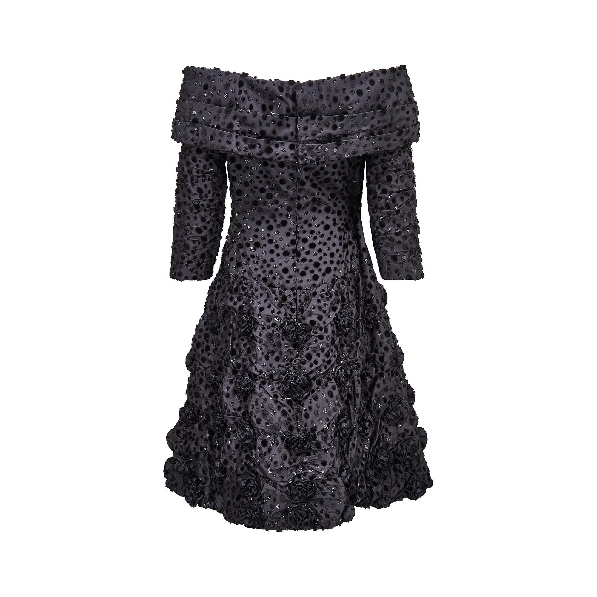 Women's 1980s Arnold Scaasi Couture Black Velvet Rosette Dress For Sale