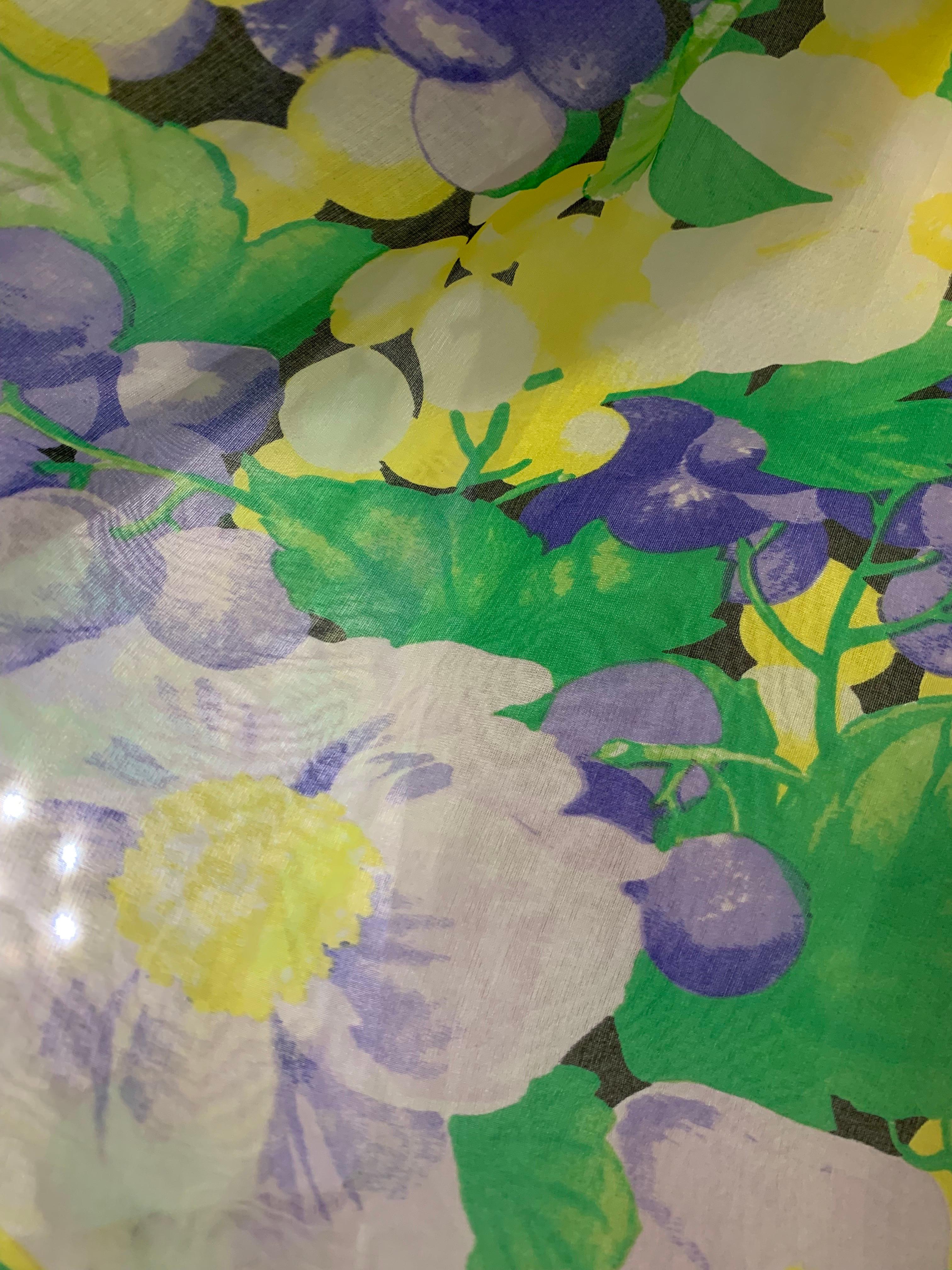 1980s Arnold Scaasi Ruched Silk Organza Summer Floral Print Evening Gown For Sale 9