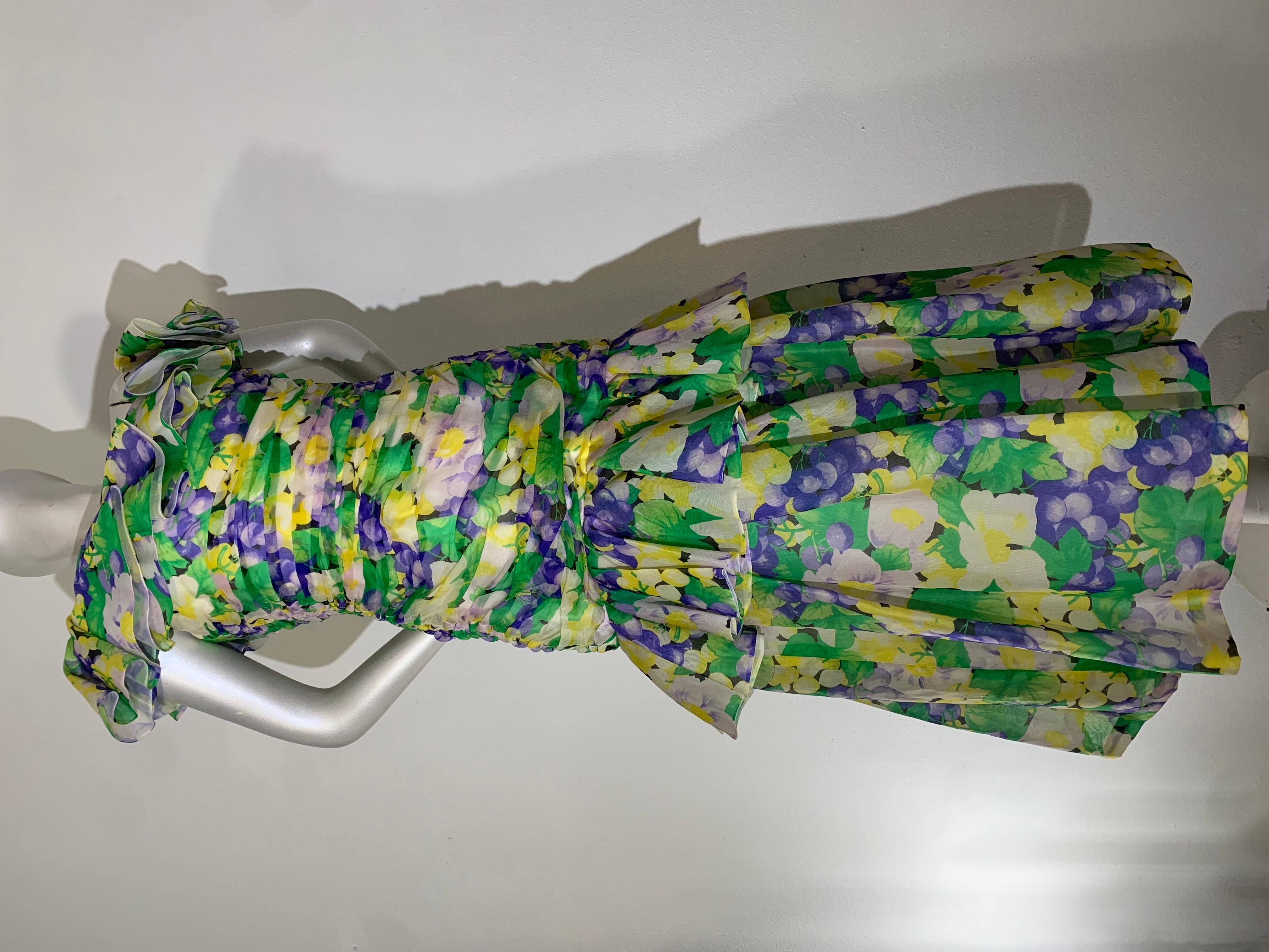 1980s Arnold Scaasi Ruched Silk Organza Summer Floral Print Evening Gown For Sale 16