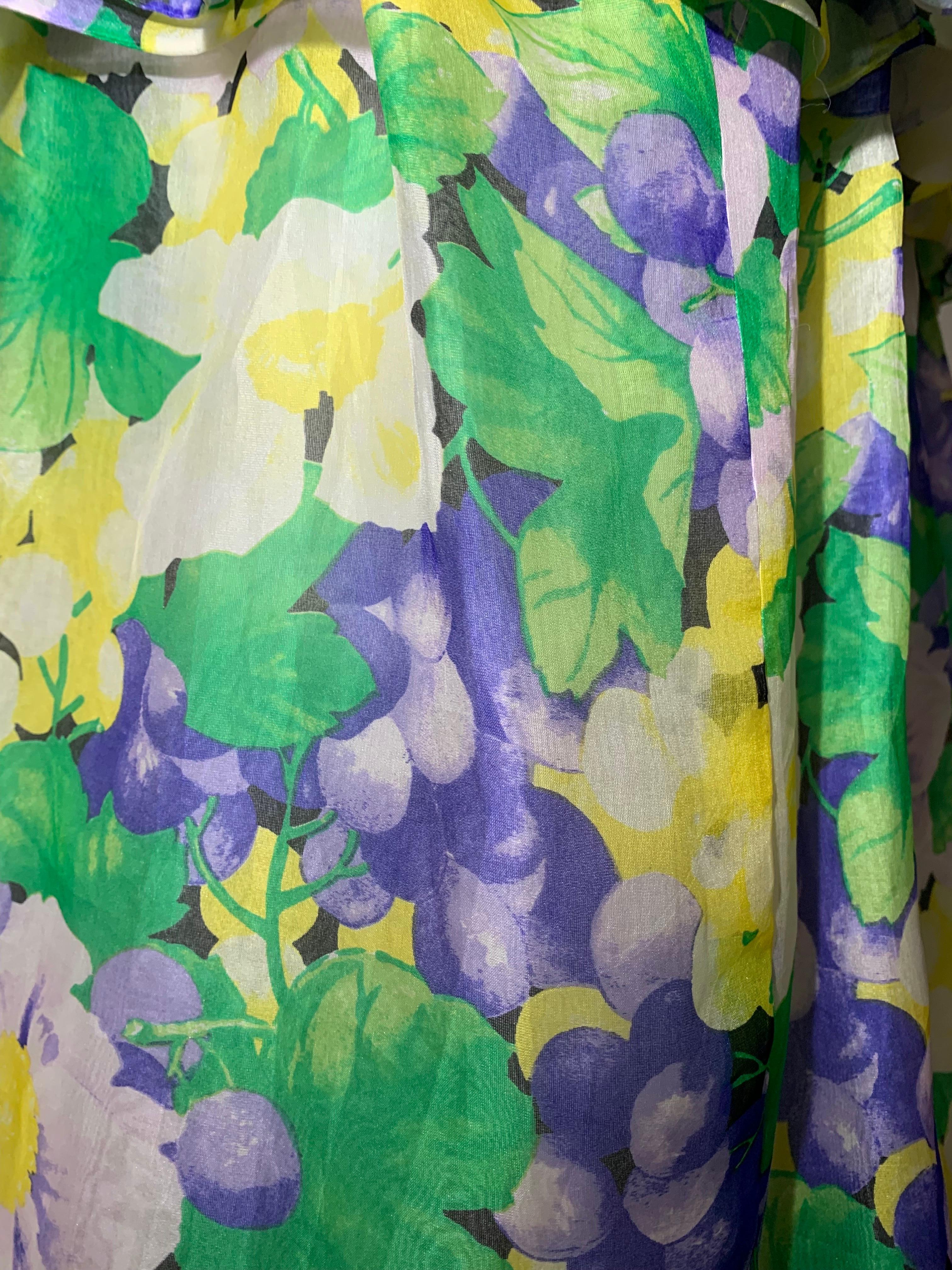 1980s Arnold Scaasi Ruched Silk Organza Summer Floral Print Evening Gown For Sale 4