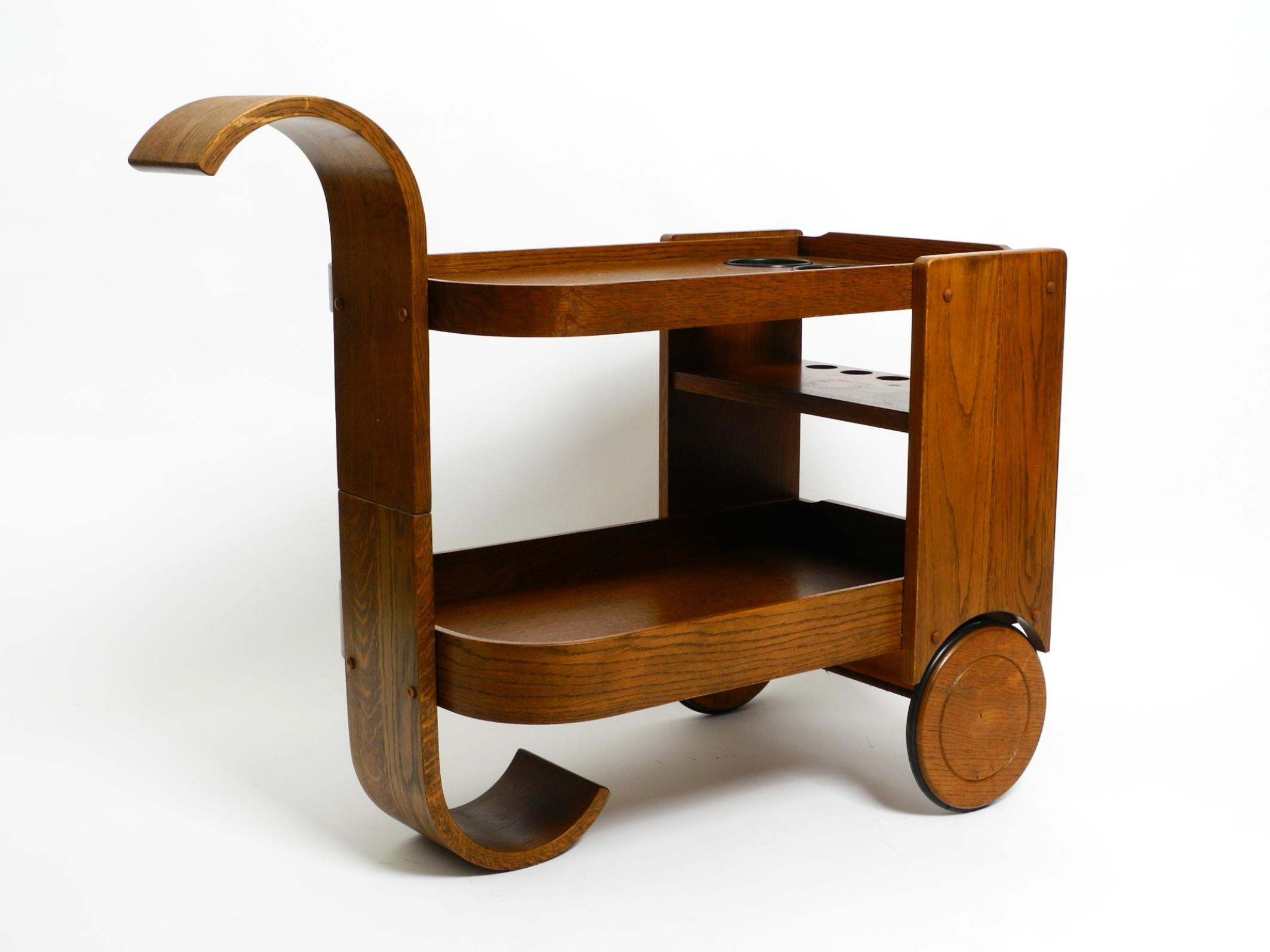 Post-Modern 1980s Art Deco design bar cart made of solid oak  Made in the Netherlands