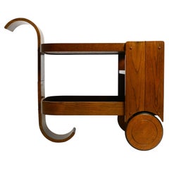 1980s Art Deco design bar cart made of solid oak  Made in the Netherlands