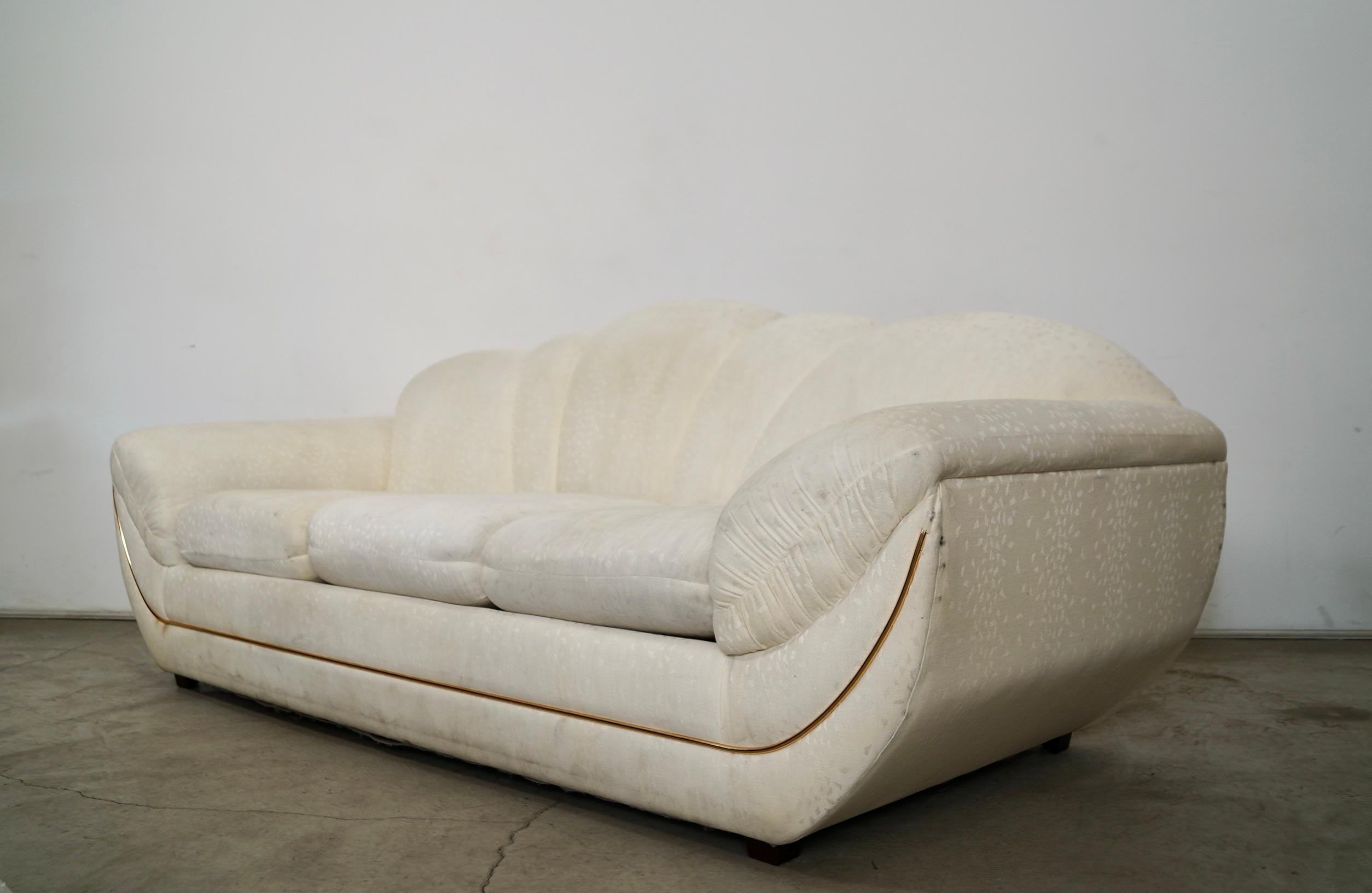 1980's Art Deco Hollywood Regency Gondola Sofa by Bassett Furniture In Good Condition In Burbank, CA