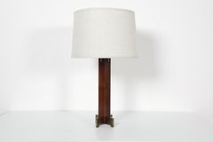 1980s Art Deco Inspired Teak and Brass Table Lamp, Peter Ghyczy Style